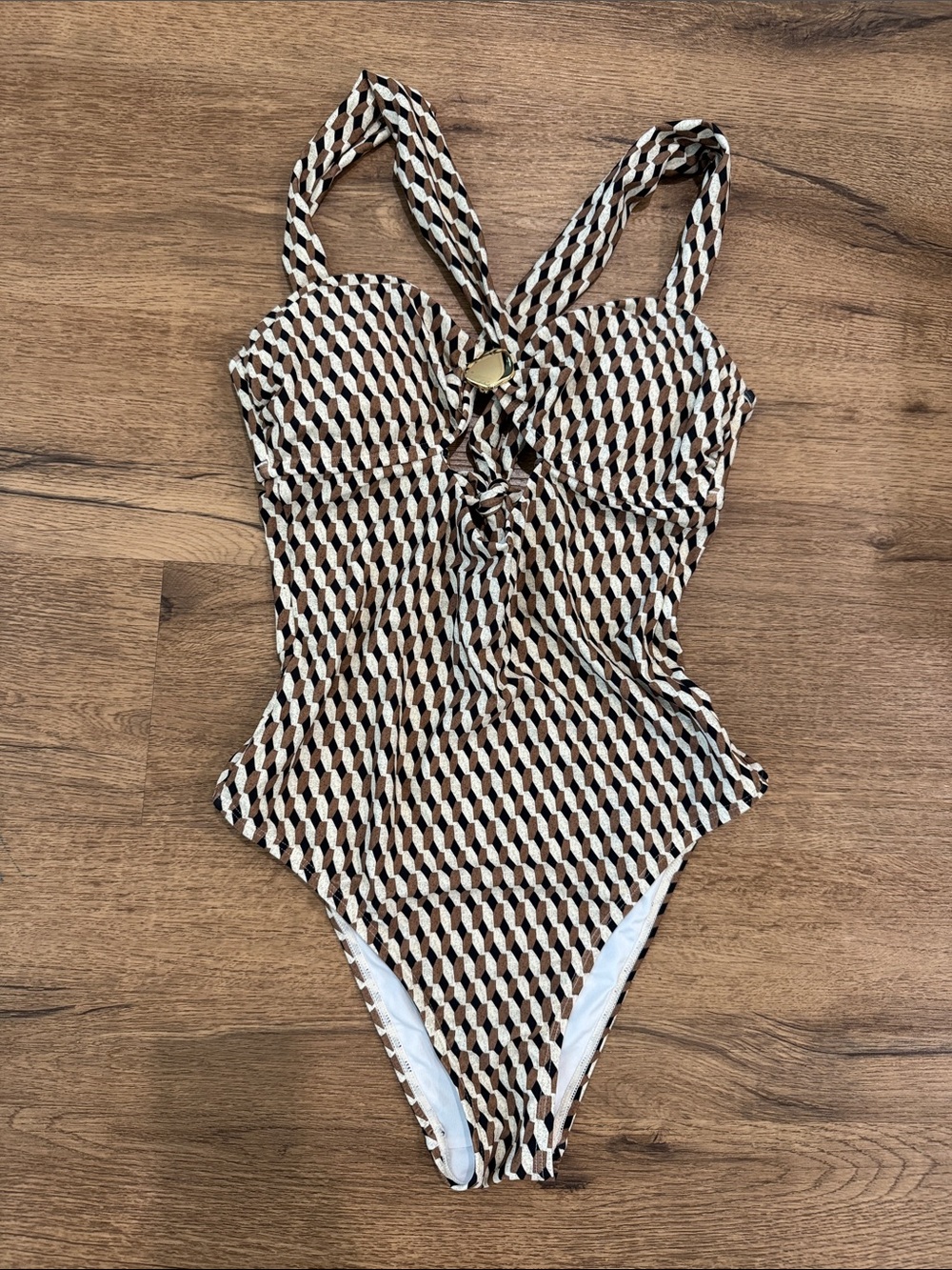 Cupshe Brown & Cream Geometric One-Piece Swimsuit